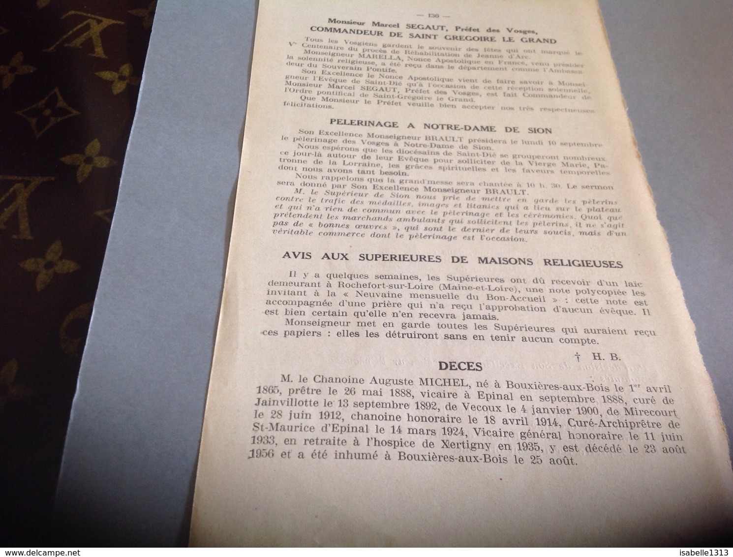 Page Diocésaine Rochefort Sur Loire Décès Bouxieres Aux Bois Prêtre Curé A Jainvillotte 1892 Vecoux Mirecourt St Maurice - Autres & Non Classés