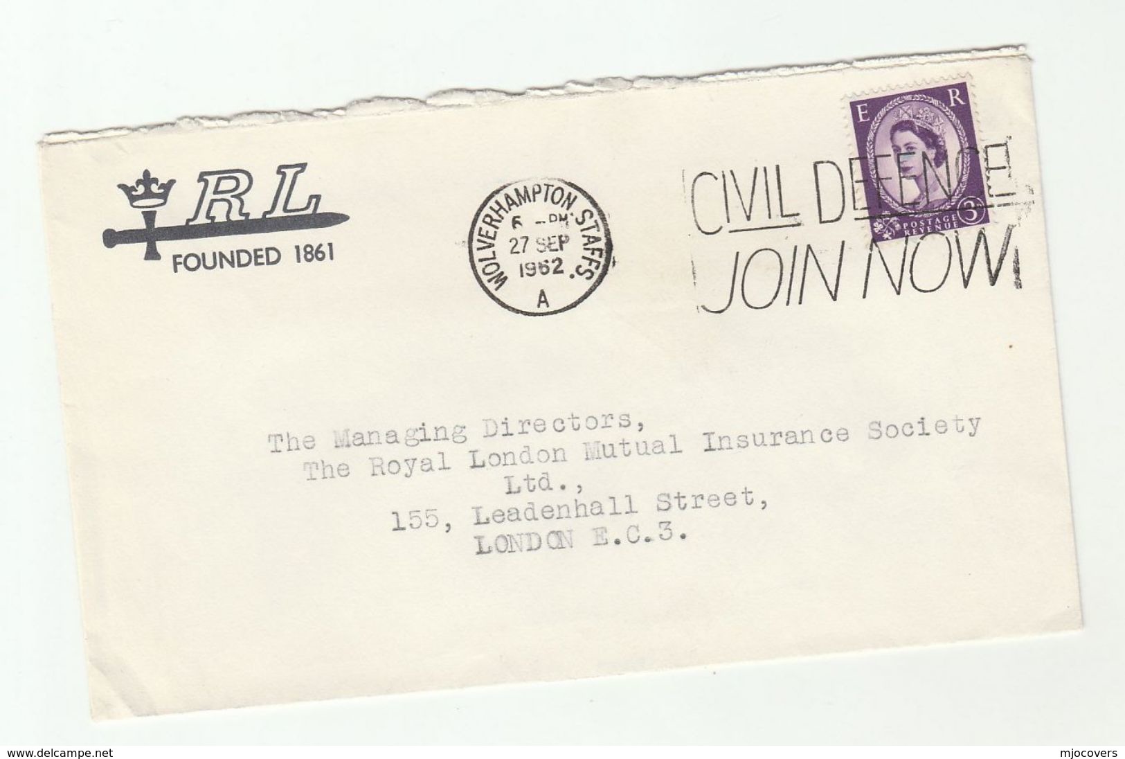 1962 Wolverhampton GB COVER SLOGAN Pmk CIVIL DEFENCE JOIN NOW Stamps - Briefe U. Dokumente
