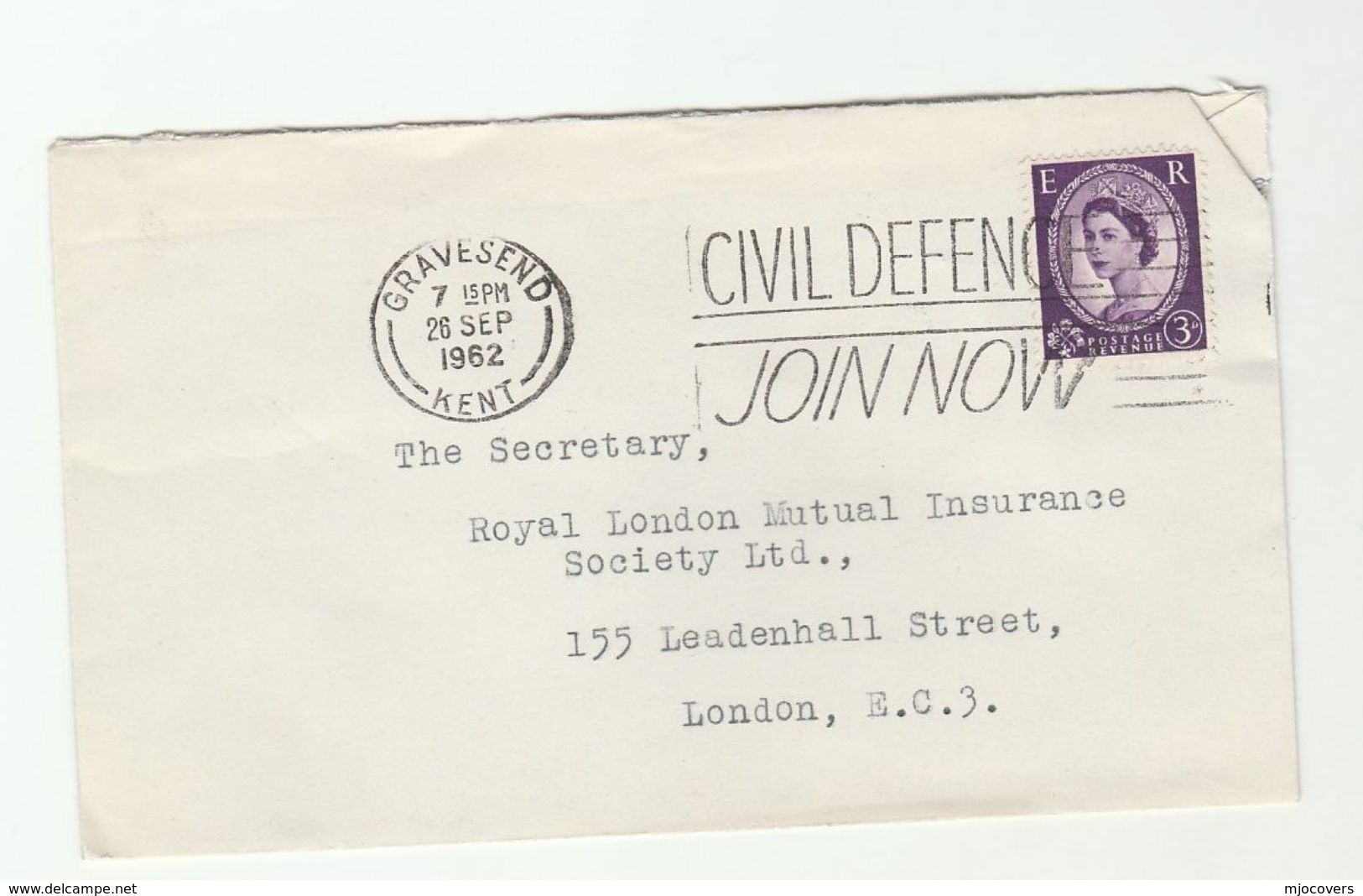 1962 Gravesend GB COVER SLOGAN Pmk CIVIL DEFENCE JOIN NOW Stamps - Briefe U. Dokumente