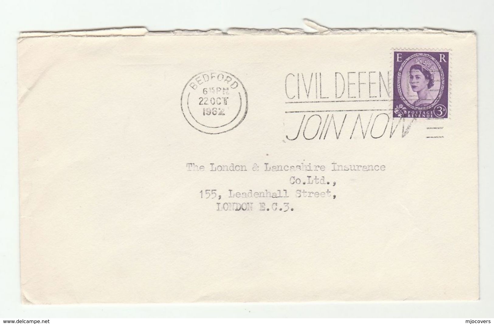 1962 Bedford GB COVER SLOGAN Pmk CIVIL DEFENCE JOIN NOW Stamps - Briefe U. Dokumente