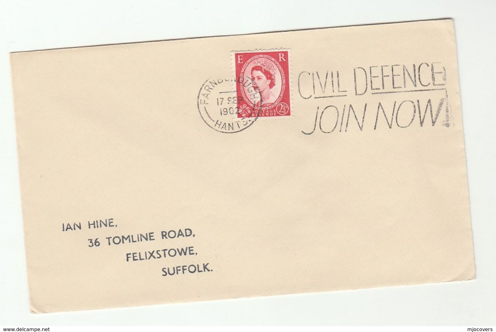 1962 Farnborough GB COVER SLOGAN Pmk CIVIL DEFENCE JOIN NOW Stamps - Briefe U. Dokumente