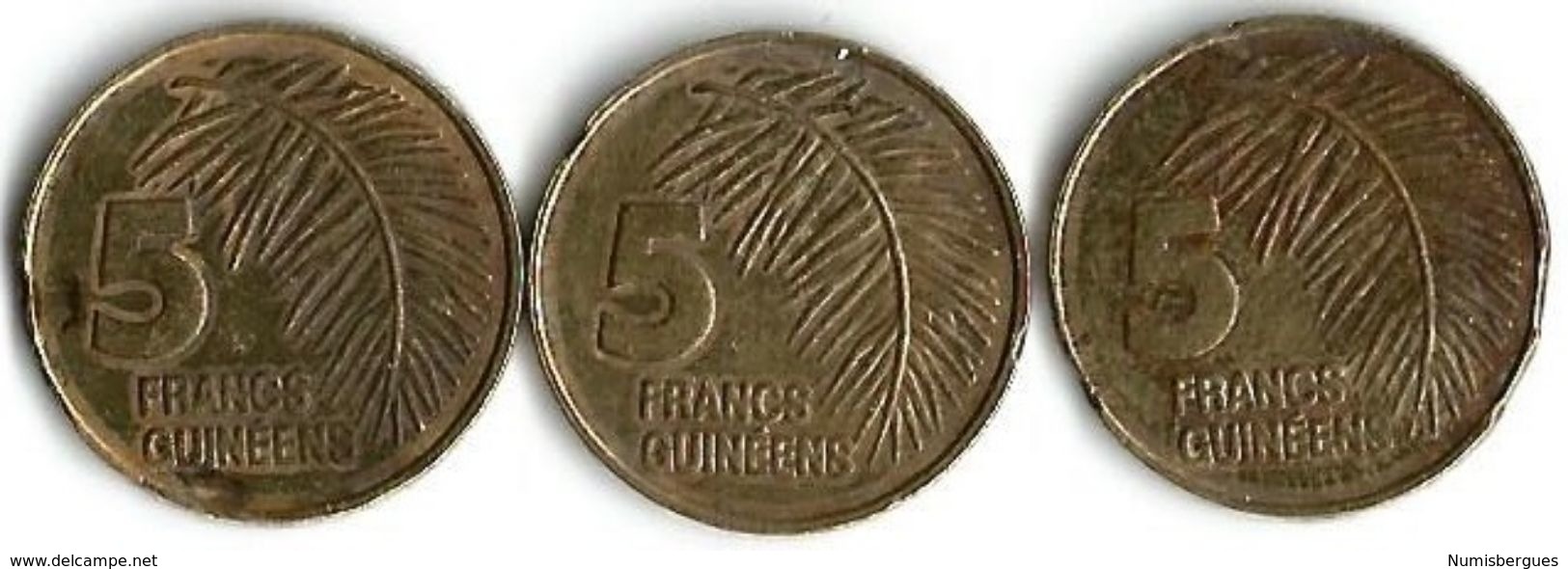 3  Pièces  De Monnaie  5 Francs - Guinée