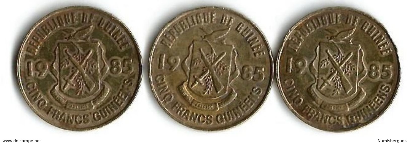 3  Pièces  De Monnaie  5 Francs - Guinée