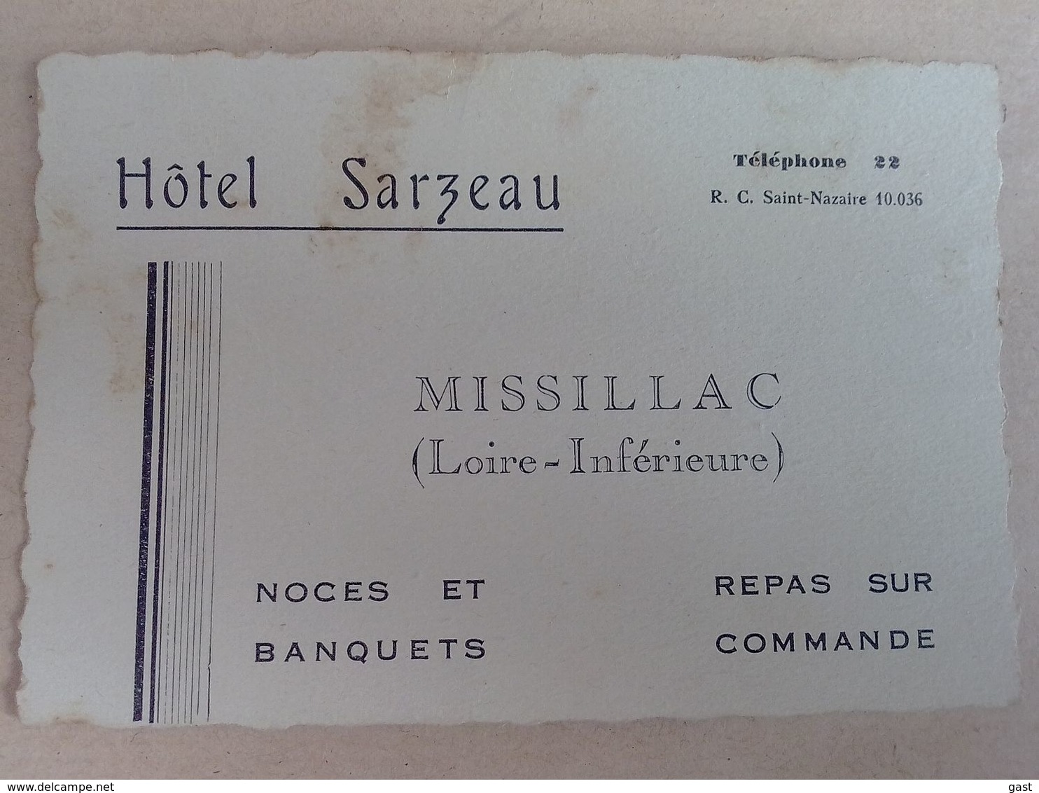 44  MISSILLAC  HOTEL  SARZEAU    NOCES  BANQUETS  REPAS  SUR COMMANDE  TEL   22 - Missillac