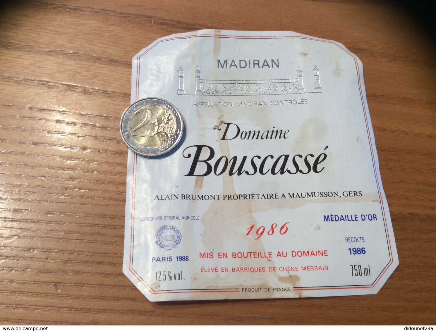 étiquette De Vin « MADIRAN - Domaine Bouscassé - ALAIN BRUMONT - MAUMUSSON (32) » 1986 - Madiran