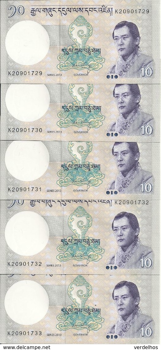 BHOUTAN 10 NGULTRUM 2013 UNC P 29 B ( 5 Billets) - Bhoutan