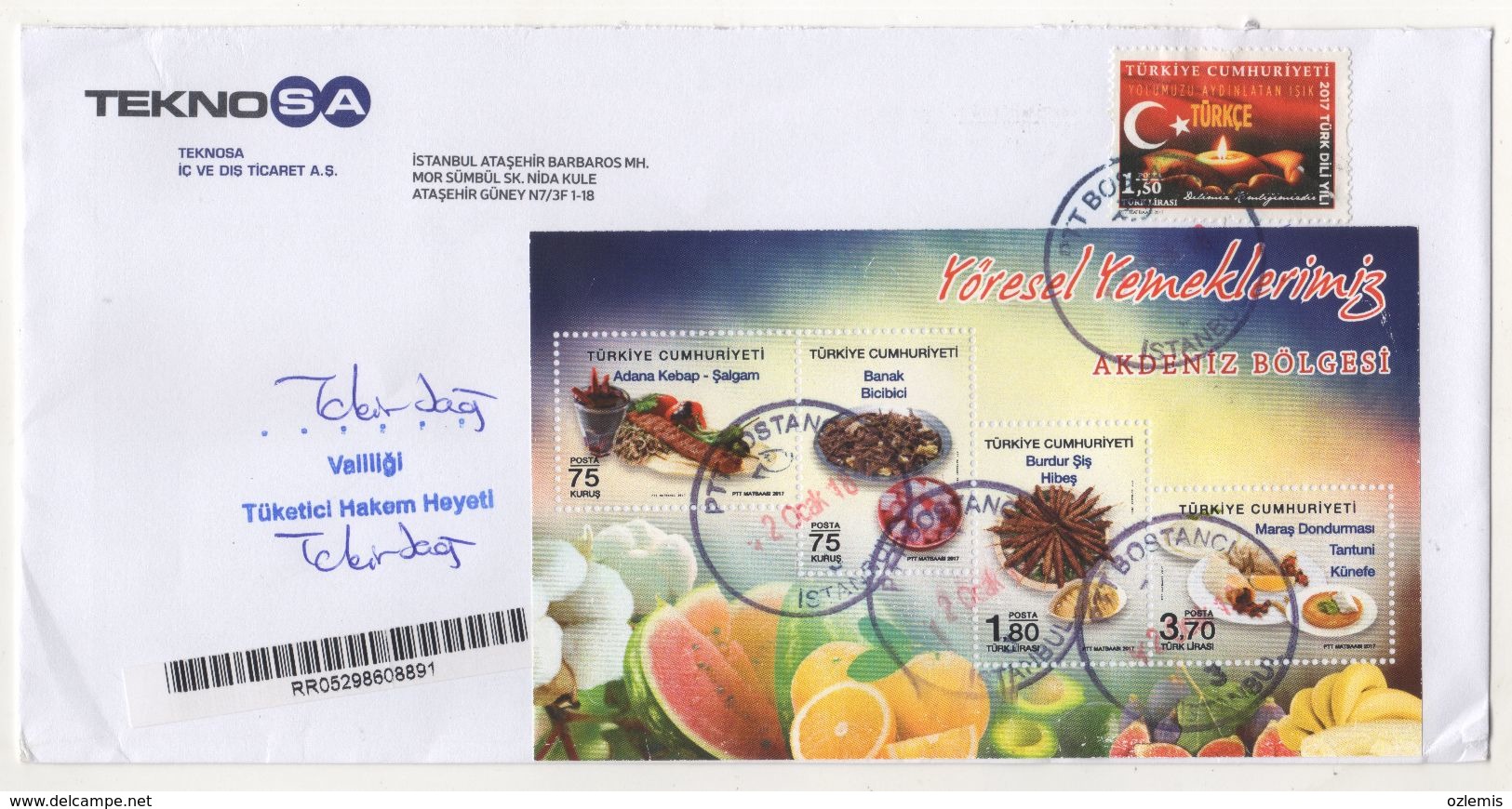 LOCAL FOOD  2017 TURKEY,TURQUIE,TURKEI USED COVER - Lettres & Documents