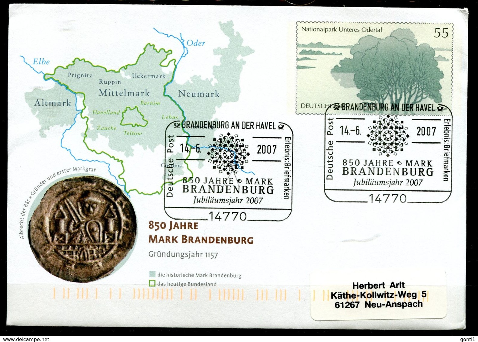Germany 2007 Plusbrief Mi.Nr.USo135 Als Heimatbeleg 14770 Brandenburg Mit SST"Brandenburg-850 Jahre Mark Brand.."1 Beleg - Briefe U. Dokumente