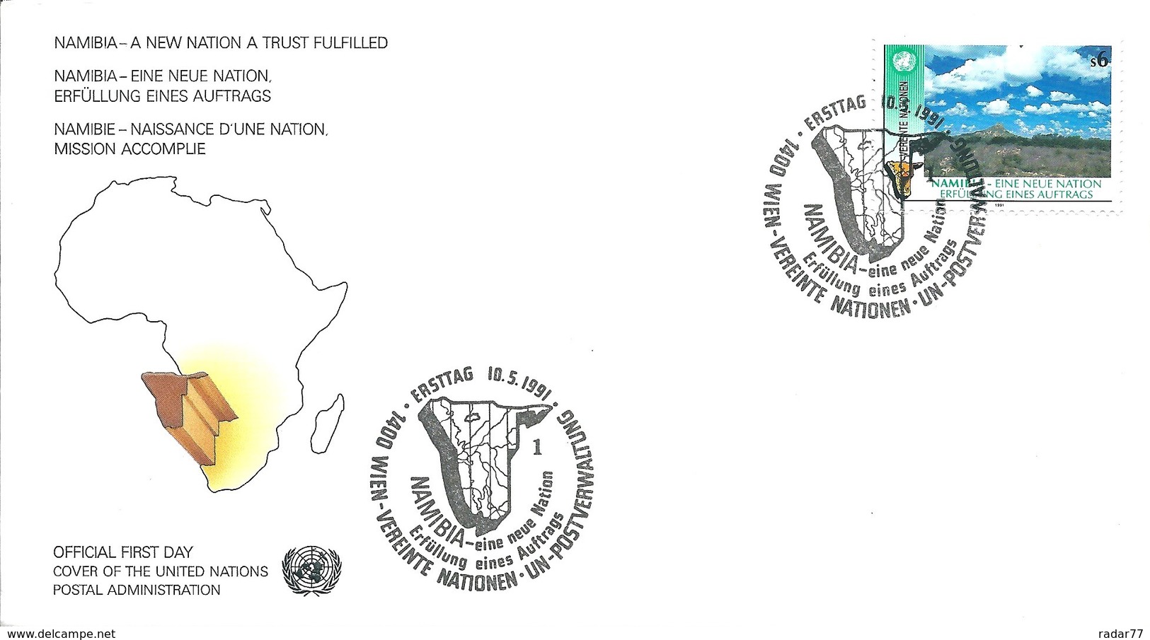 1er Jour FDC Nations Unies - Vienne N°122 Namibie: Naissance D'une Nation - FDC