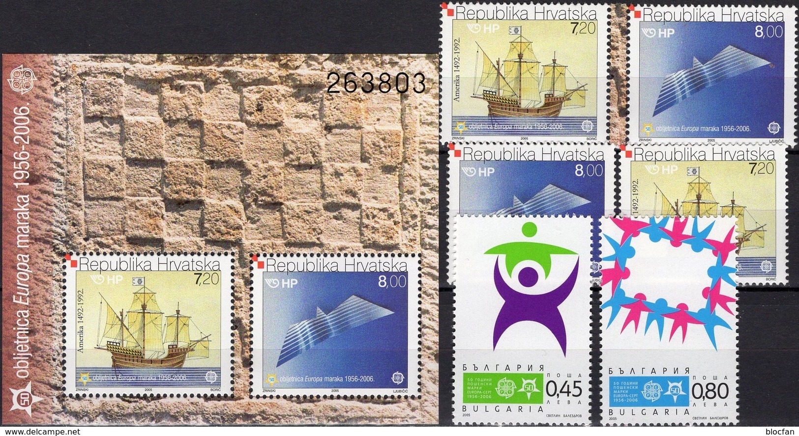 1956-2006 Bulgaria 4706/7+Kroatien 734/5,ZS,Block 27 ** 87€ Menschen-Symbole Hb Bloc Ss Sheet M/s Se-tenant Bf CEPT - Unused Stamps