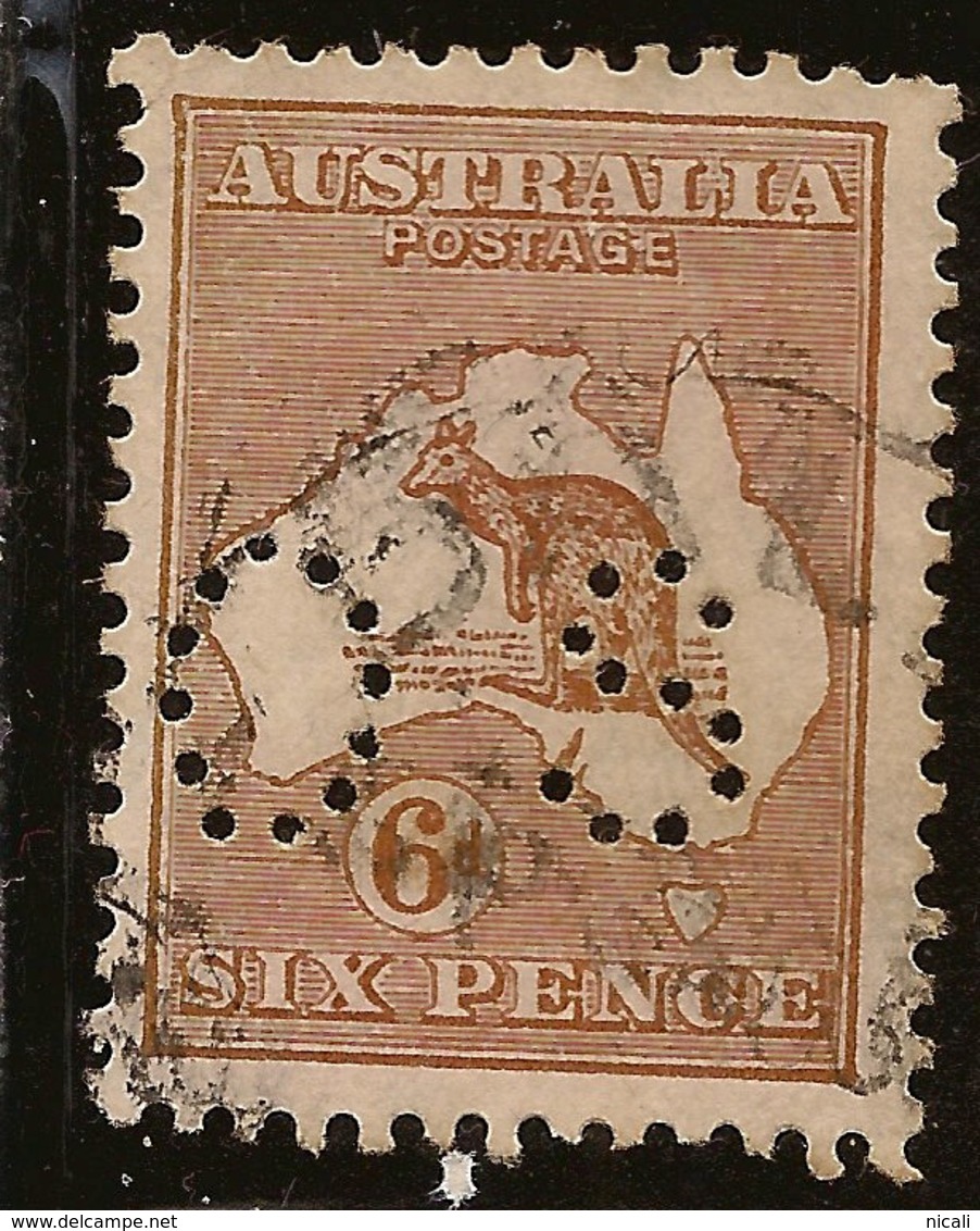 AUSTRALIA 1929 6d Roo Small OS SG O114 U #AIO421 - Service