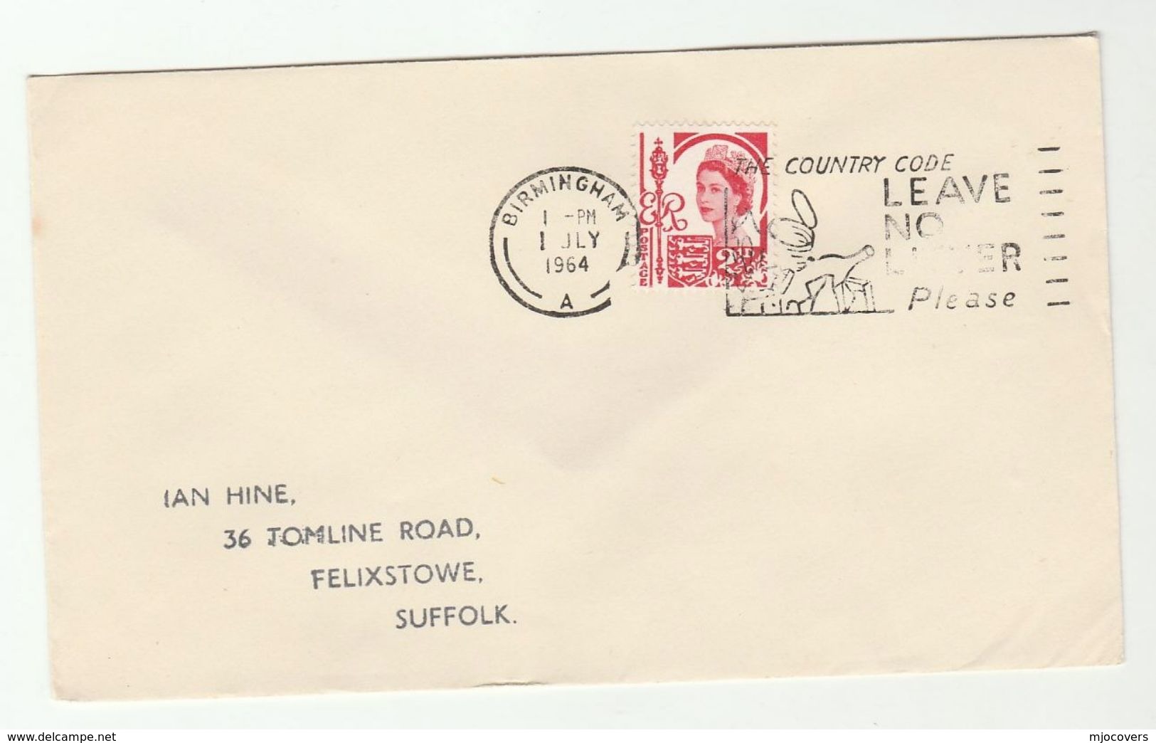 1964 GB COVER SLOGAN Illus RUBBISH, CANS, BOTTLE, LEAVE NO LITTER, COUNTRY CODE Environment Stamps Birmingham - Environment & Climate Protection