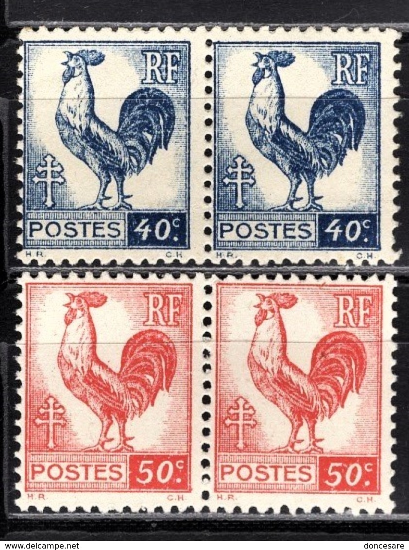 FRANCE 1944 - 2 PAIRES Y.T. N° 632 / 633  - NEUFS** - Unused Stamps