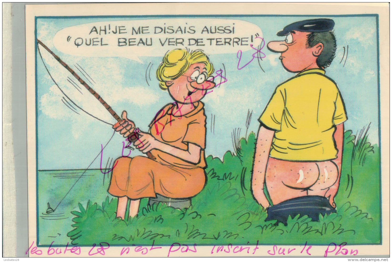 CP FANTAISIES  SERIE  PECHE  Beau Ver De Terre ..!   ILLUSTRATEUR NUE  NU Humouristique  AV 2018  045 - Humor