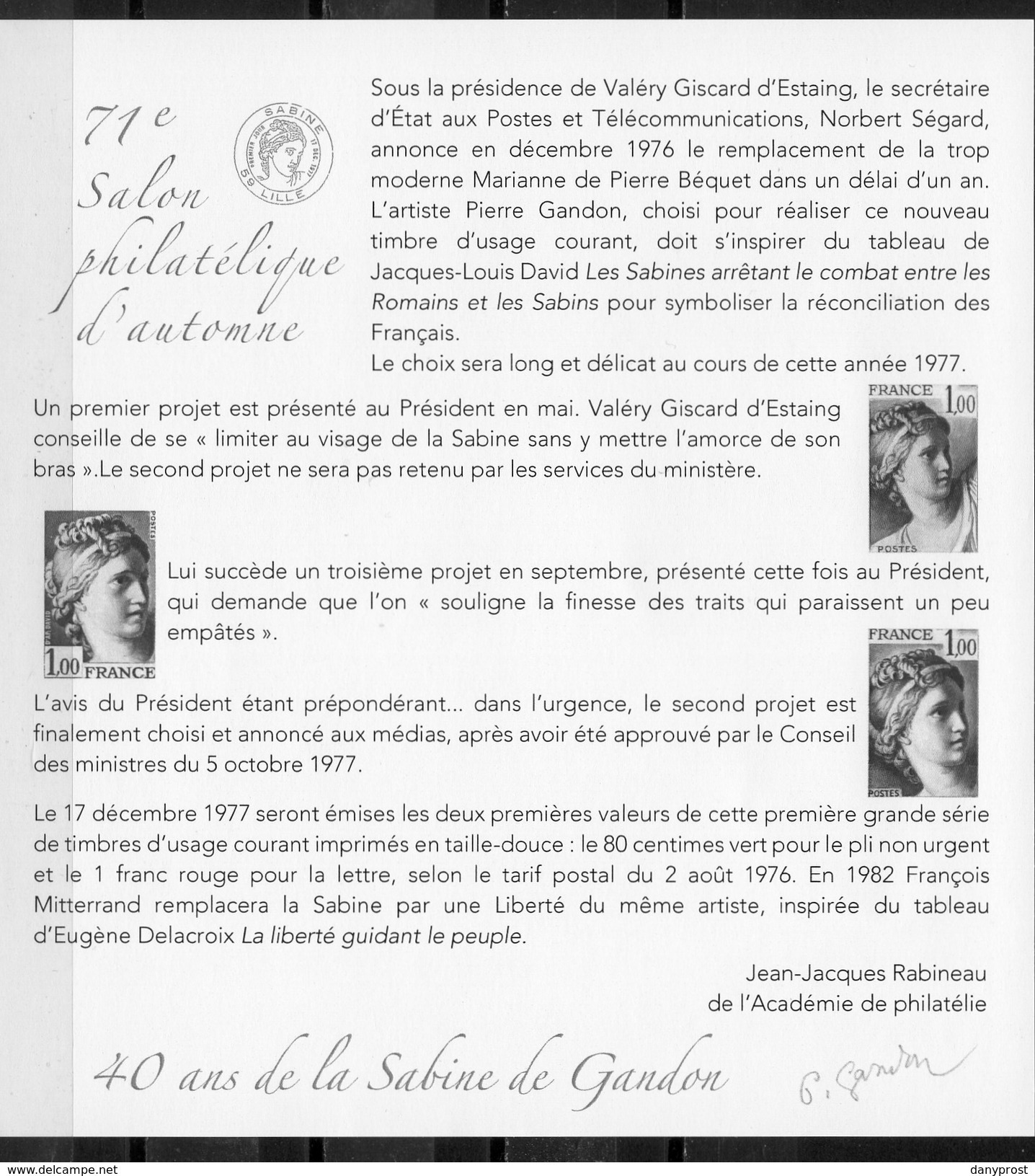 FR 2017 / 3 VALEURS ISSUES DU BLOC FEUILLET " LES 40 ANS DE LA SABINE DE GANDON " /  NEUF XX SUPERBE ET PEUT ETRE RARE - Neufs