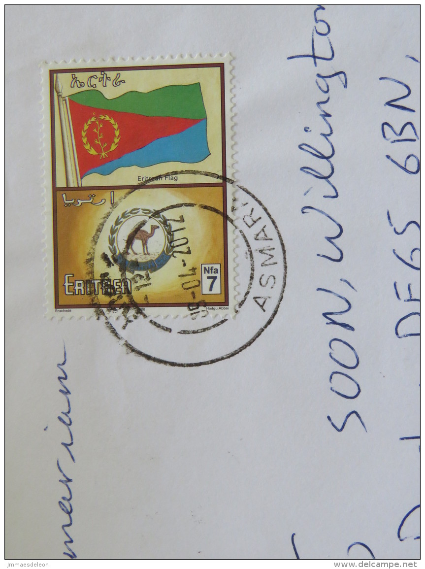 Eritrea 2012 Cover To England - Arms Flag Camel - Erythrée