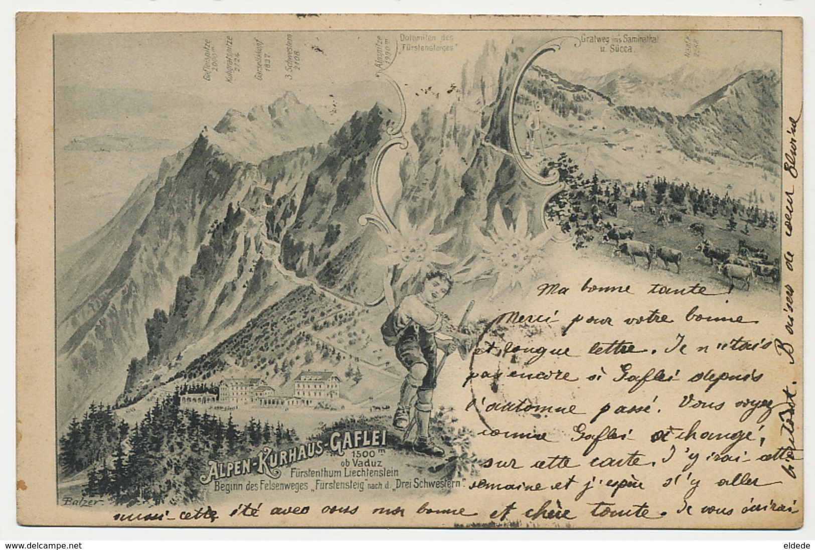 Alpen Kurhaus Gaflei Ob Vaduz Art Card Used 1899 - Liechtenstein