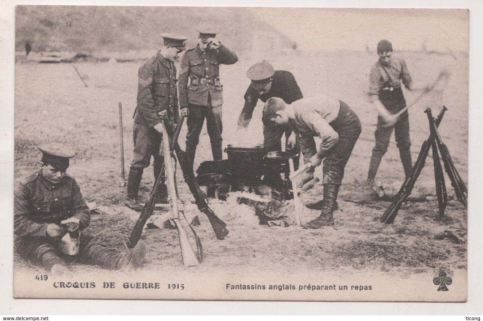 MILITARIA 1915 -  SOLDATS FANTASSINS ANGLAIS PREPARANT UN REPAS - BELLE ANIMATION - VOIR LE SCANNER - 1914-18