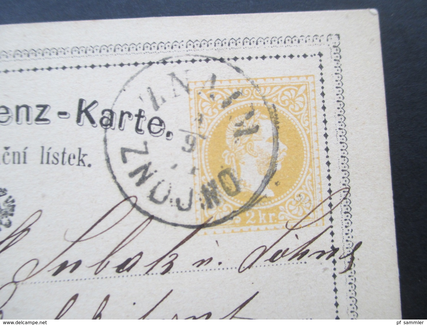 Österreich 1874 Ganzsache Stempel Znaim Znojno Nach Trebitsch Mit AK Stempel Karte Böhm. - Briefe U. Dokumente