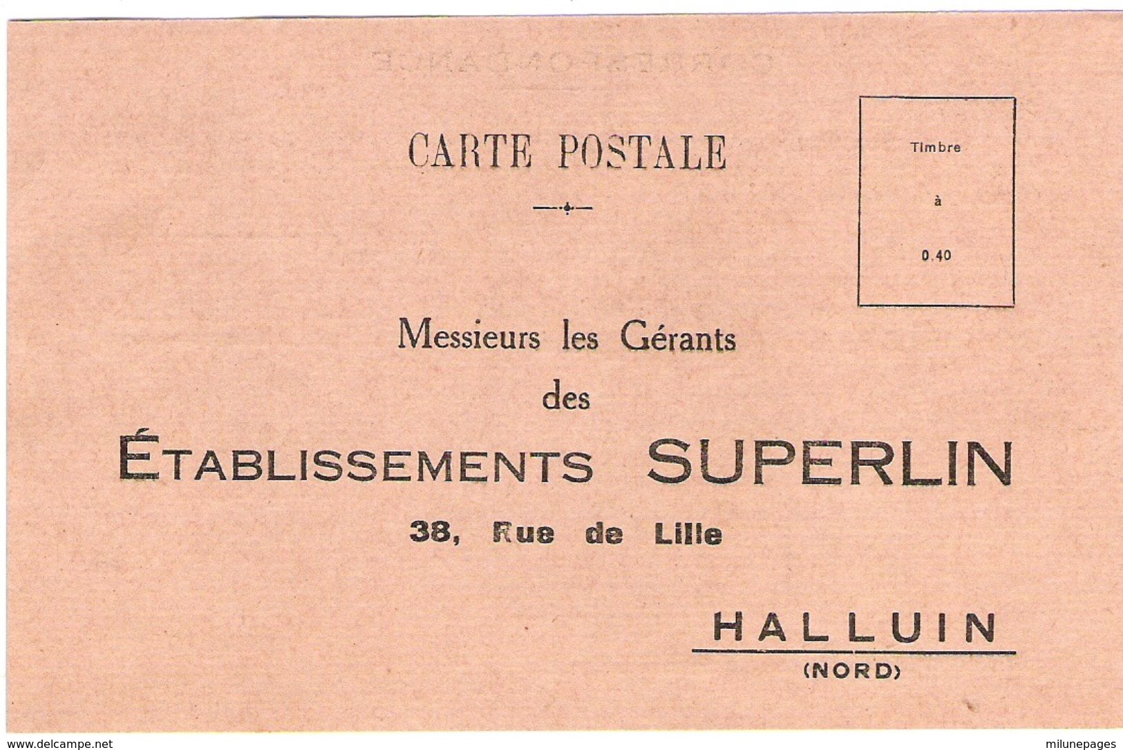 59 NORD Carte Postale Commerciale Des Ets SUPERLIN Fabricant De Linge à HALLUIN - Otros & Sin Clasificación