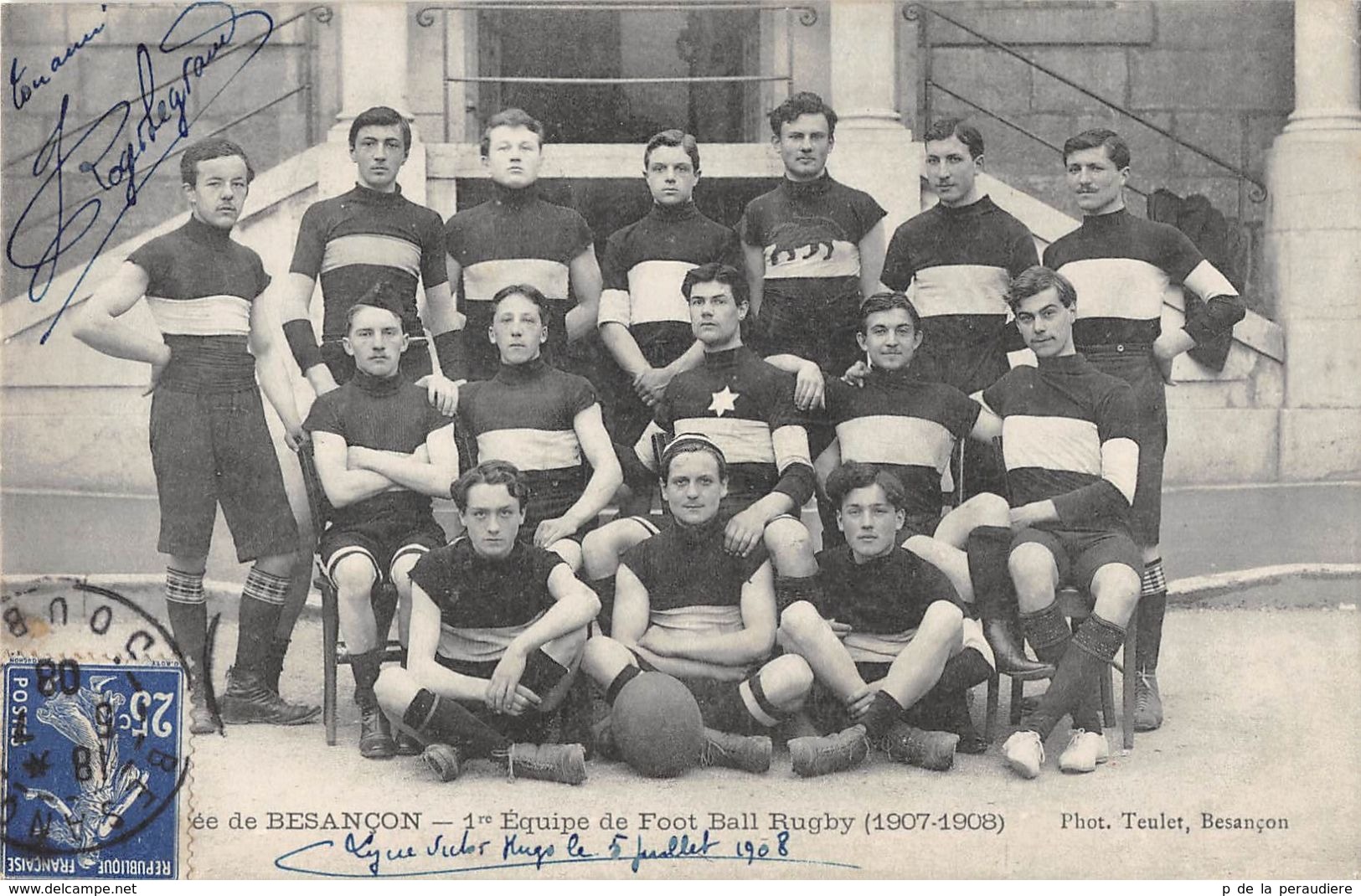 CPA 25 BESANCON 1ere EQUIPE DE FOOT BALL RUGBY 1907 1908 - Besancon