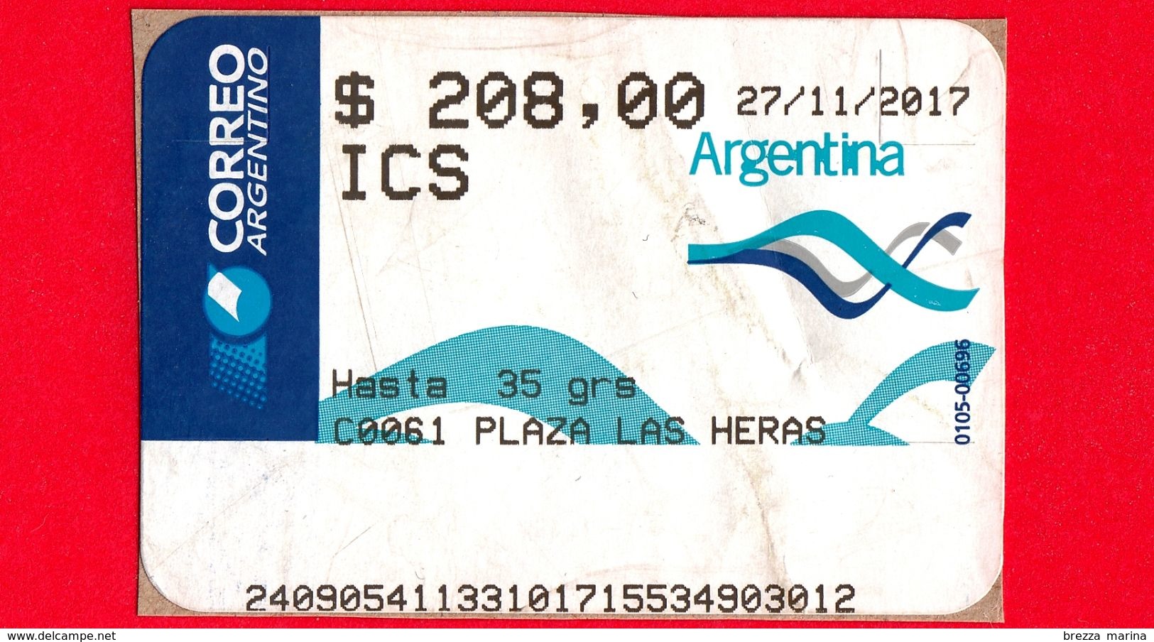 ARGENTINA - Usato - 2017 - ATM - Correo Argentino - Plaza Las Heras - 208.00 - Viñetas De Franqueo (Frama)