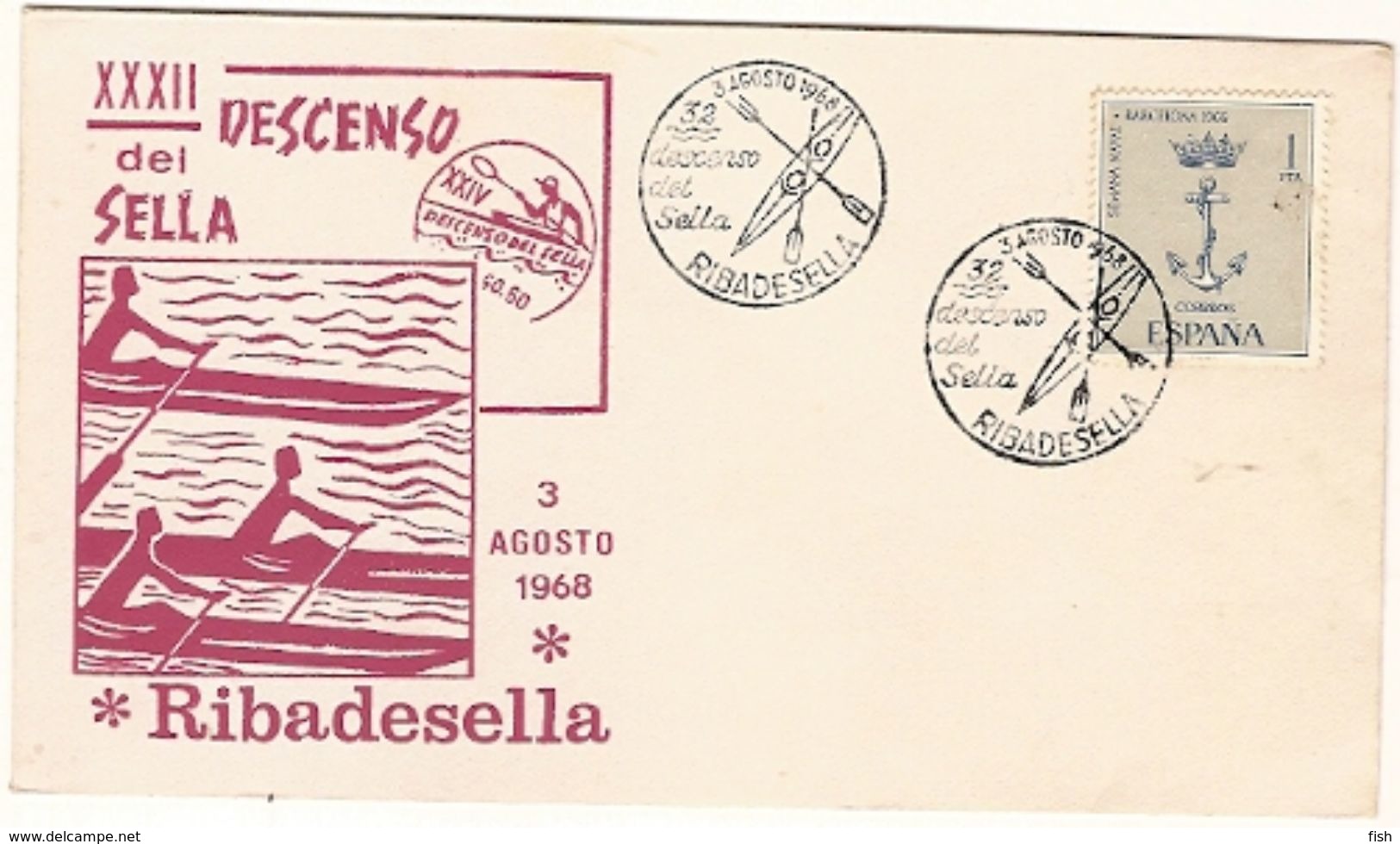 Spain  & FDC  XXXII Descenso Internacional Del Sella, Riba De Sella 1968 (425) - Kanu