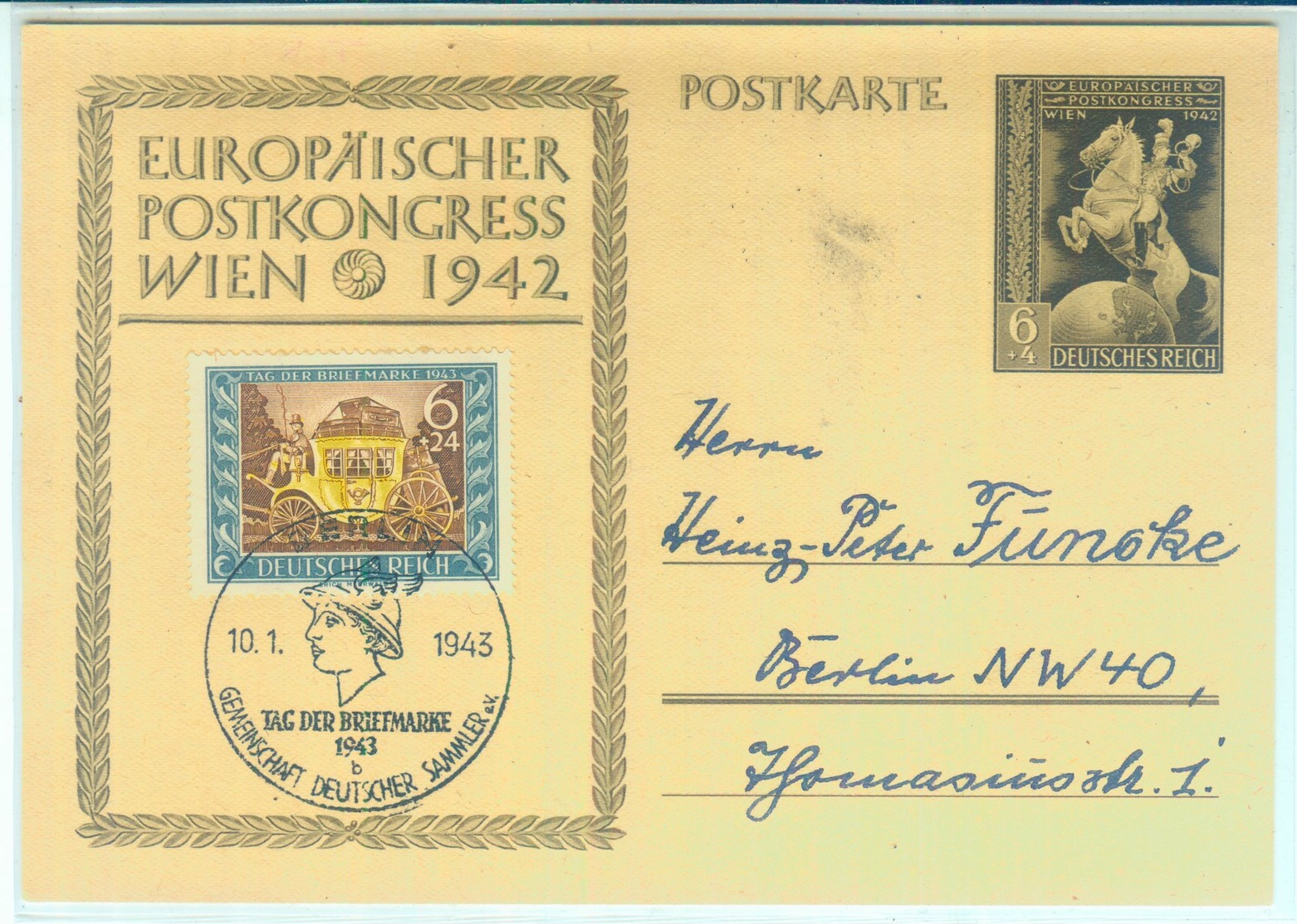 Nr. 828 FDC Postkarte "Europäischer Postkongreß" - Briefe U. Dokumente