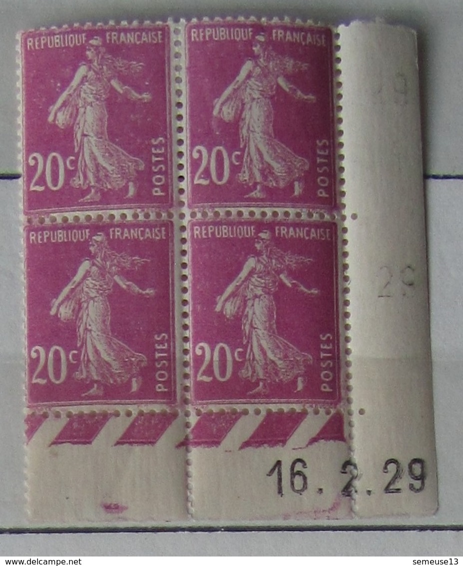 Semeuse 20 C. Rose 190 En Bloc De 4 Coin Daté - 1906-38 Säerin, Untergrund Glatt