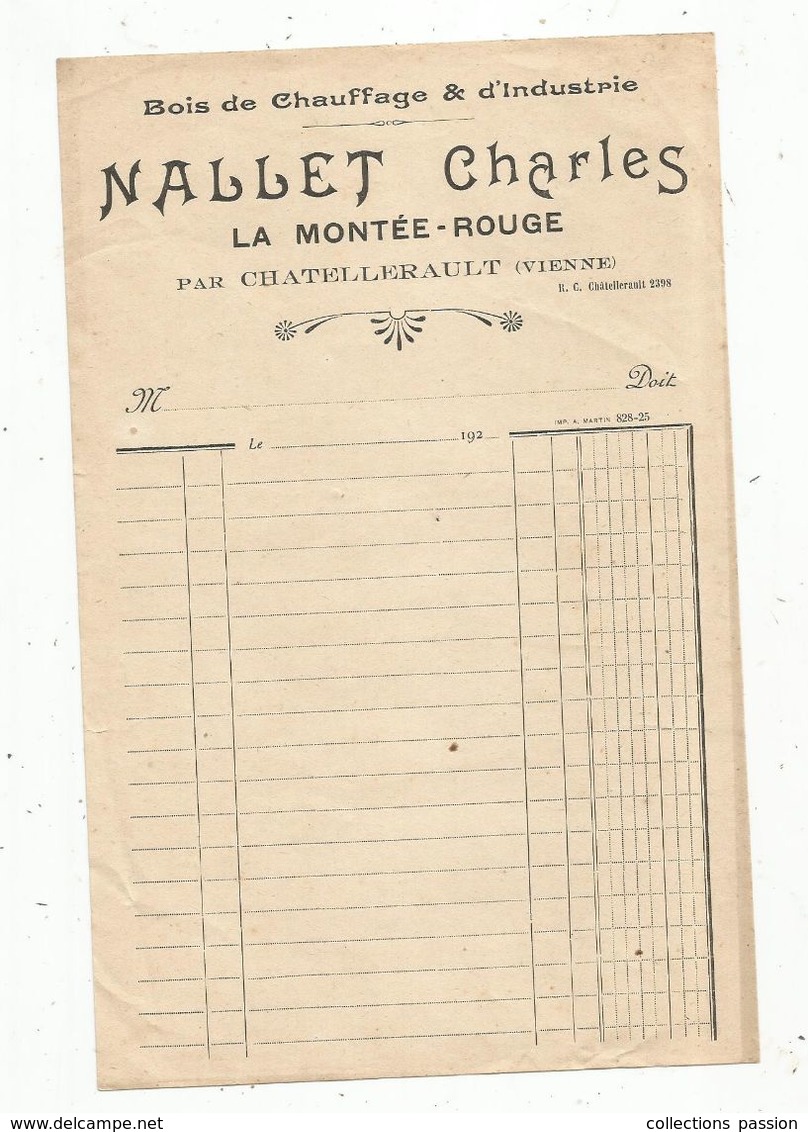 Facture , Vierge , Bois De Chauffage , Mallet Charles , 86 ,Vienne , Chatellerault, Frais Fr 1.55 E - Agriculture