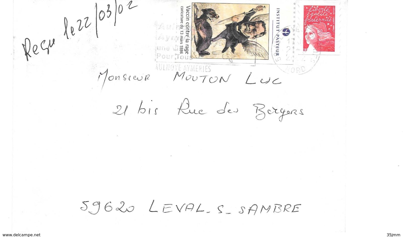 Lettre Avec Vignette Institut Pasteur 2002 - Covers & Documents