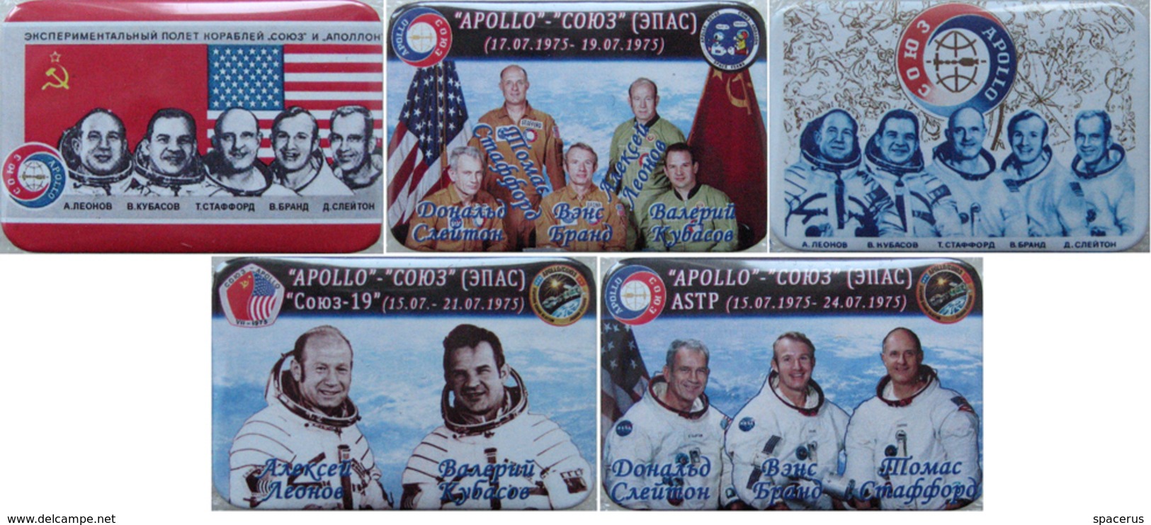 287 Space Russian Badge Button Pins Set. Soyuz-Apollo (5psc) - Space