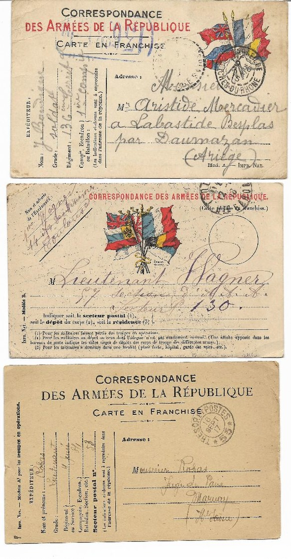 GUERRE 14-18  LOT DE 3 CARTES DE CORRESPONDANCE DE LA REPUBLIQUE -DRAPEAUX- VOIR 2 SCANS - Guerre 1914-18