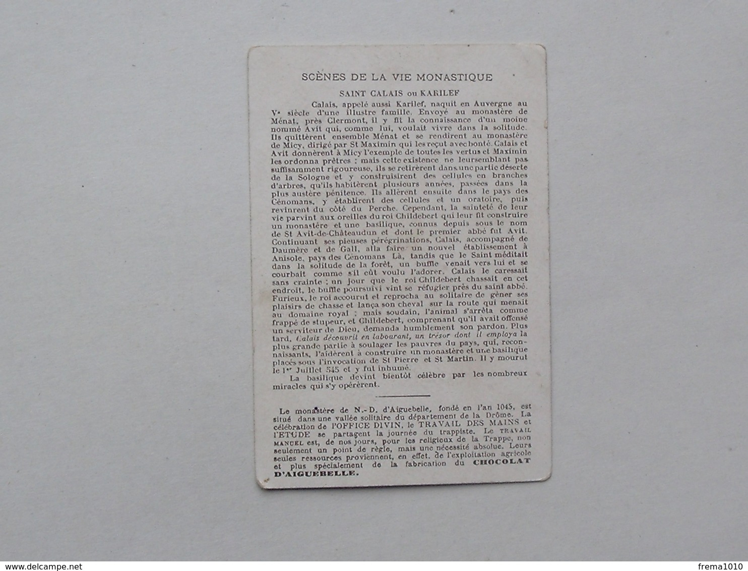 CHROMO AIGUEBELLE Série Scènes De La Vie Monastique: Saint-CALAIS Ou KARILEF Découvre Un Trésor - Religieux Religion - Aiguebelle