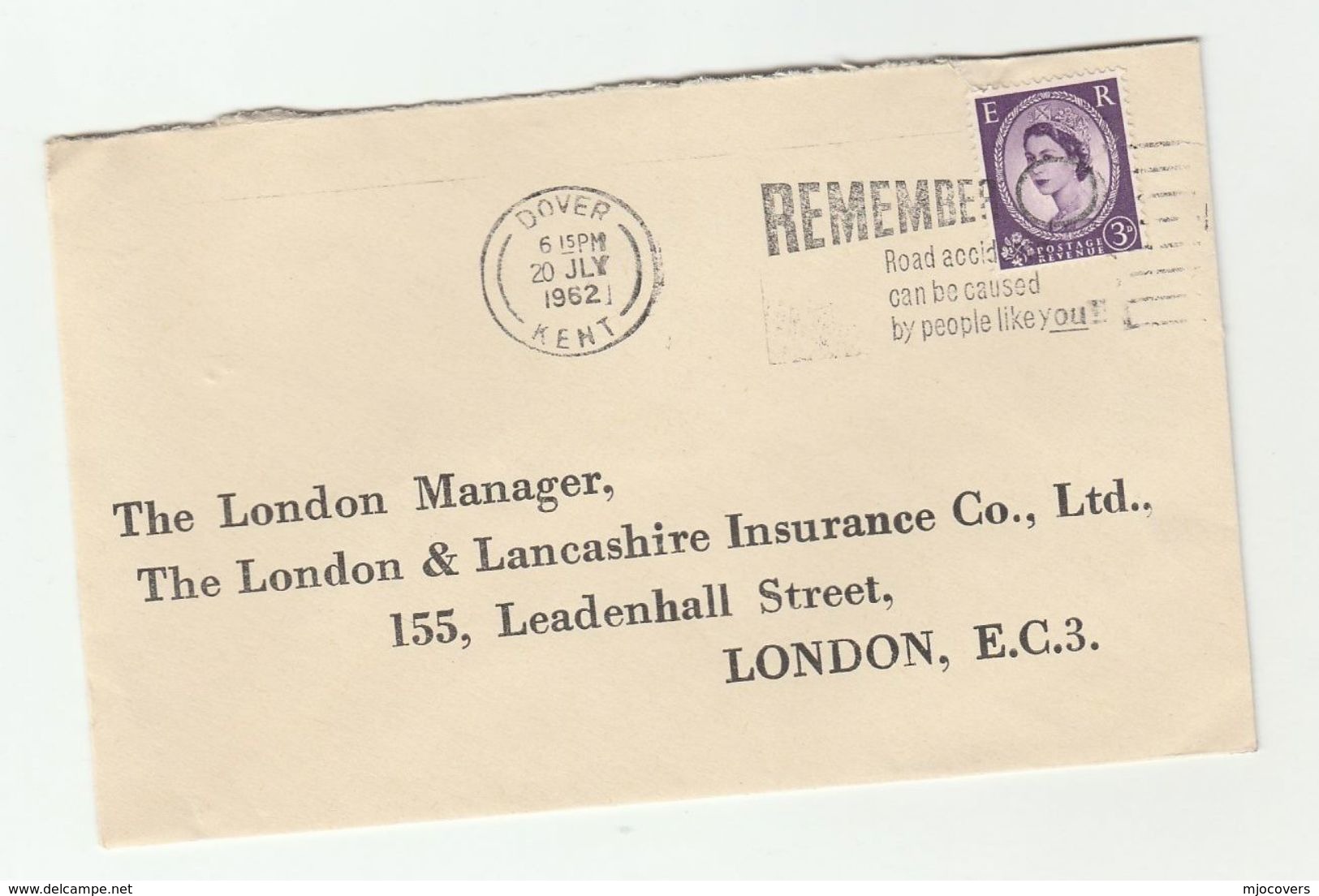 1962 Dover GB COVER SLOGAN Pmk ROAD ACCIDENTS CAUSED BY PEOPLE LIKE YOU Stamps Road Safety - Accidents & Road Safety