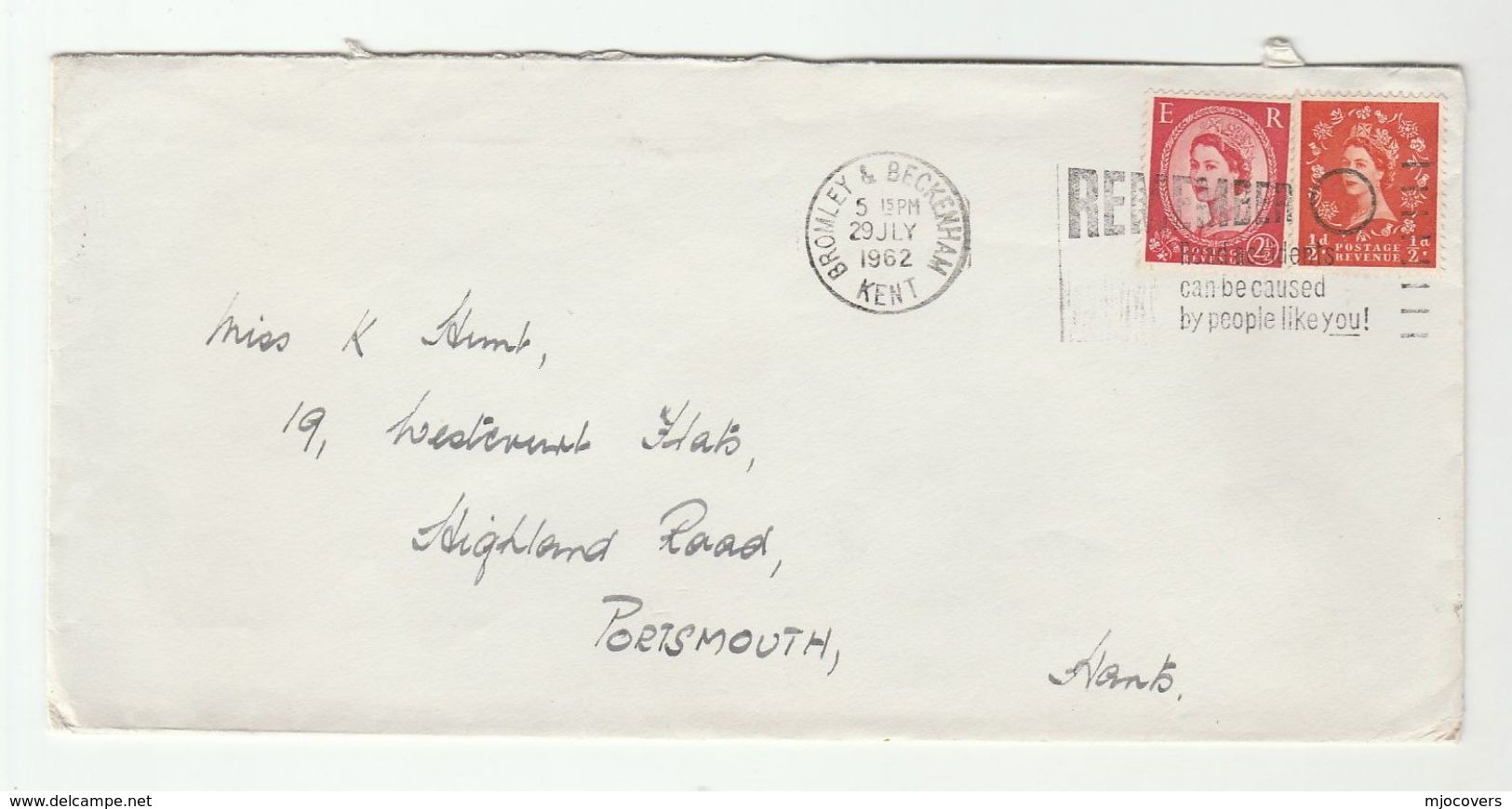 1962 Bromley Beckenham GB COVER SLOGAN Pmk ROAD ACCIDENTS CAUSED BY PEOPLE LIKE YOU Stamps Road Safety - Accidents & Road Safety