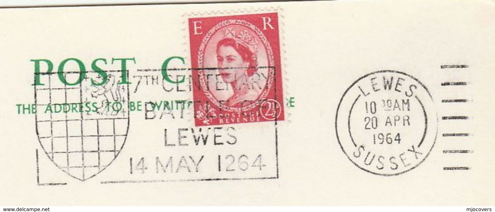 1964 GB COVER Card SLOGAN Illus HERALDIC LION 1264 BATTLE OF LEWES Stamps - Covers