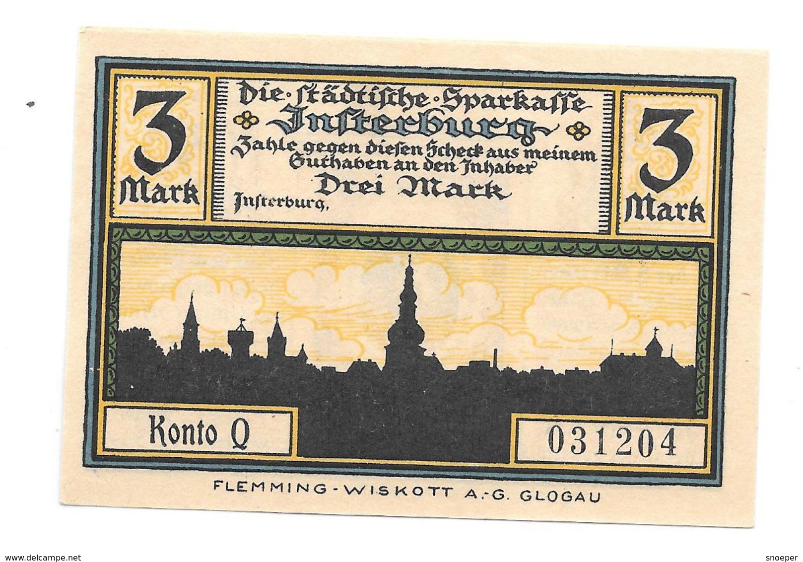 **notgeld Insterburg 3 Mark    645.1a  Catalog Val 2 ,00 Euro - [11] Emissions Locales