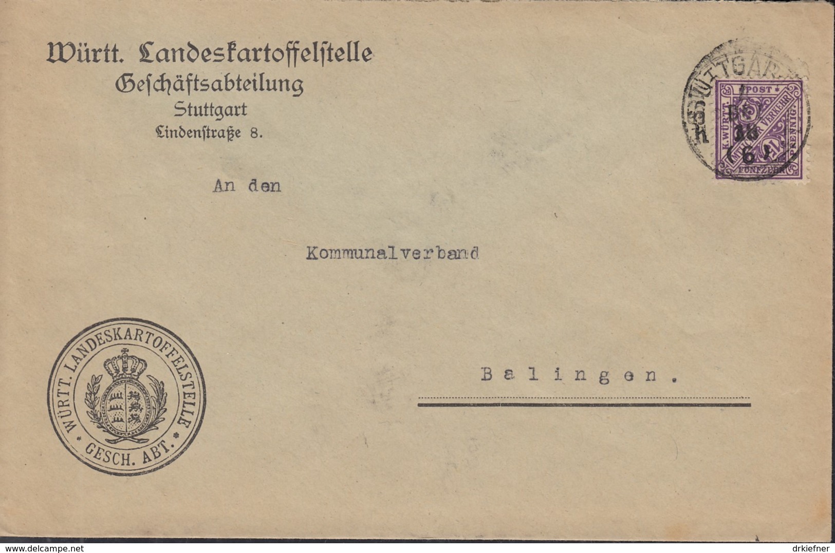 INFLA Württemberg Dienstpost 252 EF Auf Brief Der Württ. Landeskartoffelstelle Mit Stempel: Stuttgart 4.DEZ 1918 - Sonstige & Ohne Zuordnung