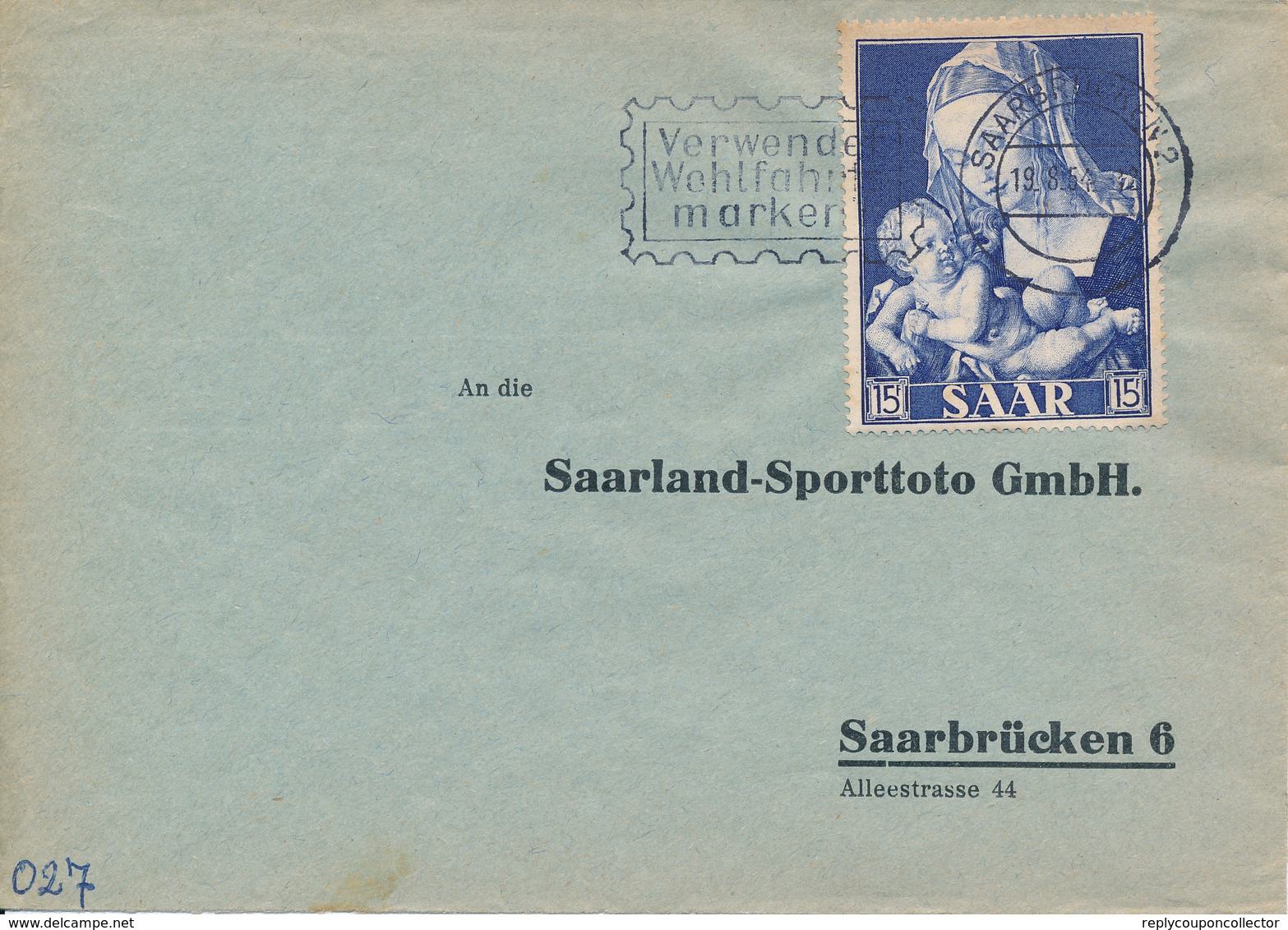 SAARBRÜCKEN  - 1954  -  Marianisches Jahr -  Verwendet Wohlfahrts-marken !  -  Marke Gelblich - Lettres & Documents