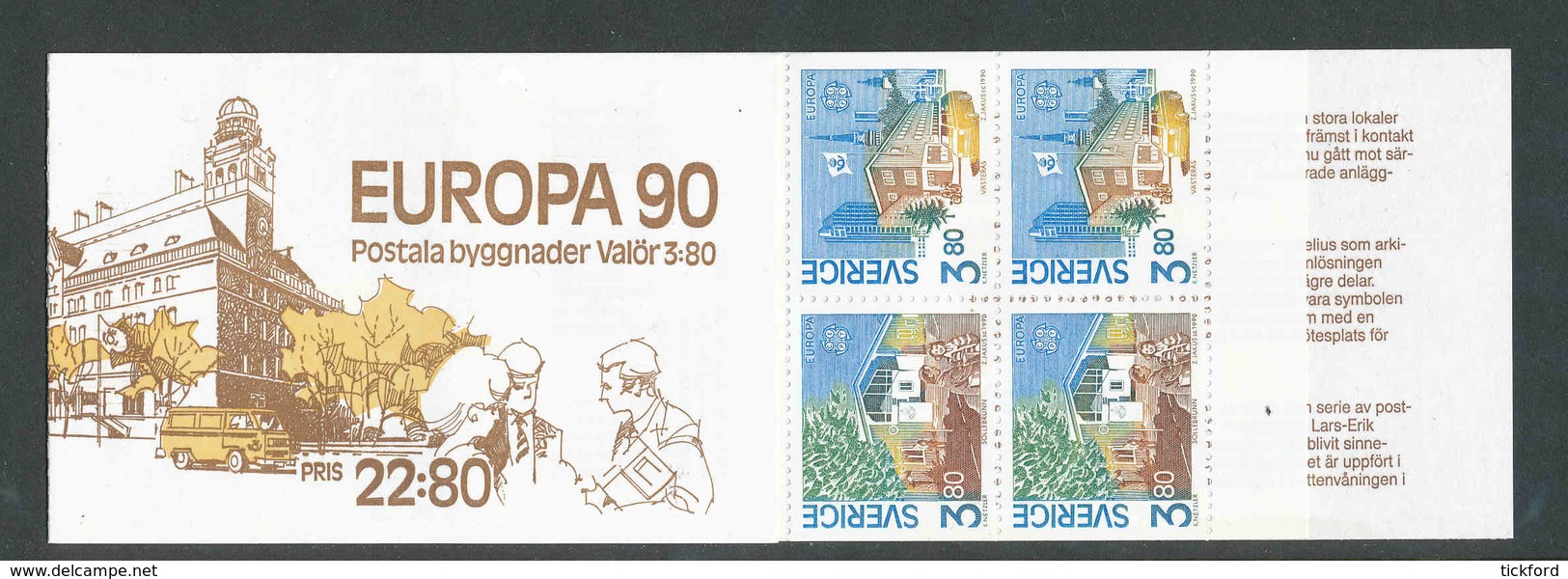 EUROPA - SUEDE 1990 - CARNET  YT C1572 - Facit H403 - Neuf ** MNH - Bâtiments Postaux - 1990