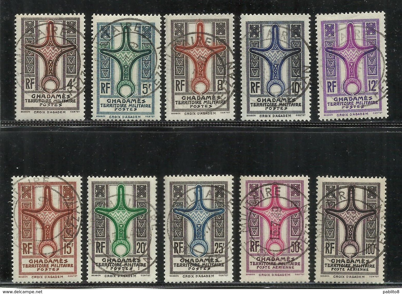 GHADAMES 1949 CROCE D'AGADEM CROIX CROSS SERIE COMPLETA COMPLETE SET USATA USED OBLITERE' - Used Stamps