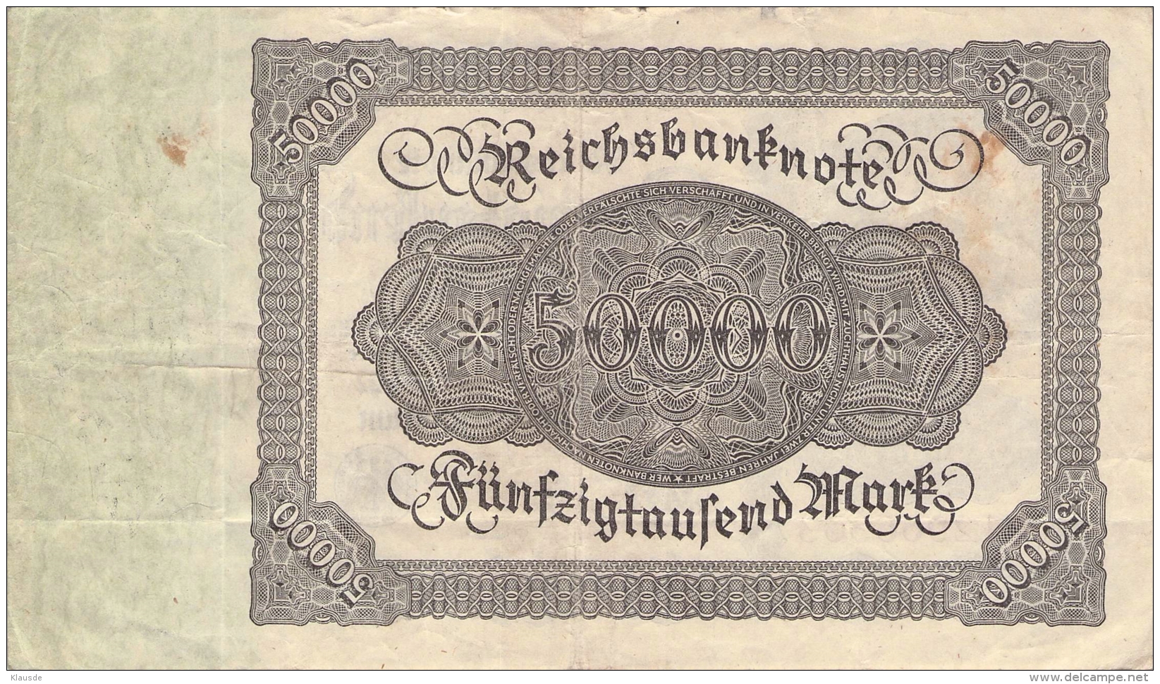 50.000 Mark Reichsbanknote A 12966303 - 50000 Mark