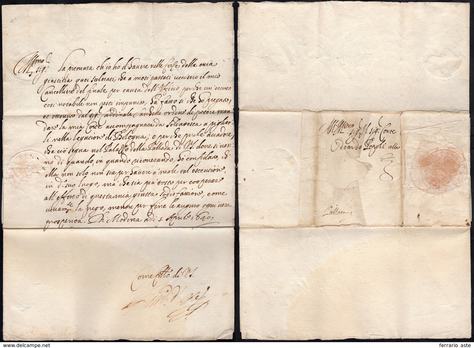 9 1640 - FRANCESCO I - Lettera Completa Di Testo Da Modena 5/4/1640 A Firma Di Francesco I D'Este, Duc... - Altri & Non Classificati