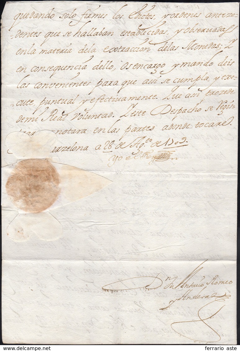 16 1709 - FILIPPO V DI SPAGNA - Lettera Da Barcellona 28/8/1709 A Firma "jo El Rey" Di Filippo V, Primo... - Altri & Non Classificati