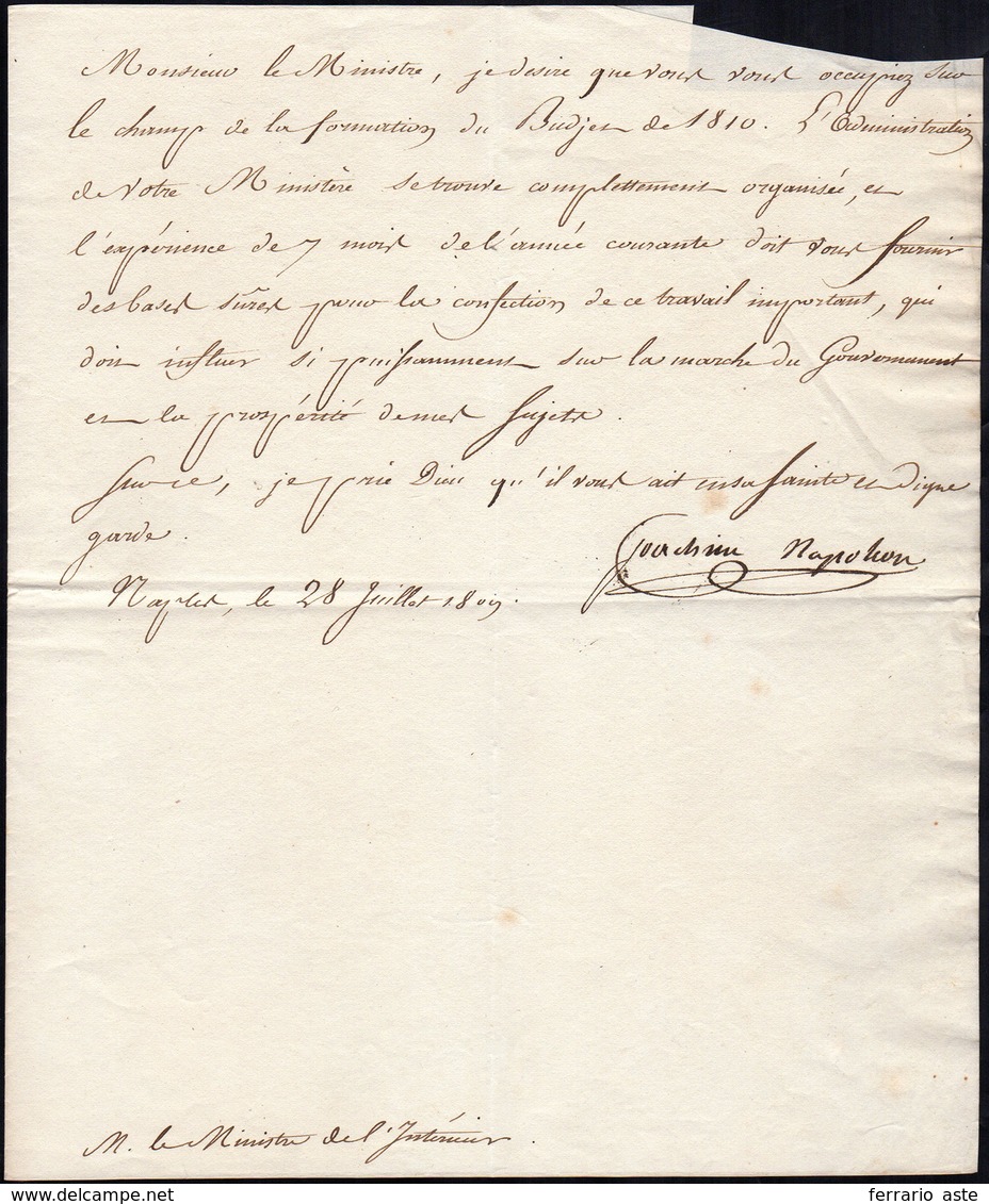 25 1809 - GIOACCHINO MURAT - Lettera Datata Napoli 28/7/1809 Con Firma Autografa "Joachin Napoleon", (G... - Other & Unclassified