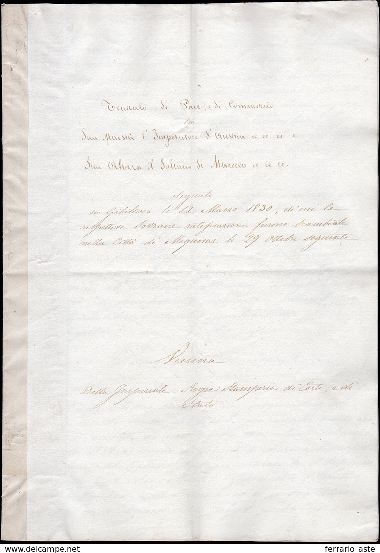 30 1830 - Trascrizione E Traduzione In Italiano Del Trattato Di Pace E Di Commercio Tra L'Imperatore D'... - Other & Unclassified