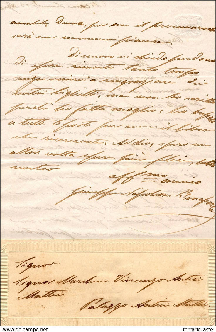37 1860 Ca. - GIUSEPPE NAPOLEONE BONAPARTE - Lettera Autografa Indirizzata Al Marchese Vincenzo Autieri... - Autres & Non Classés