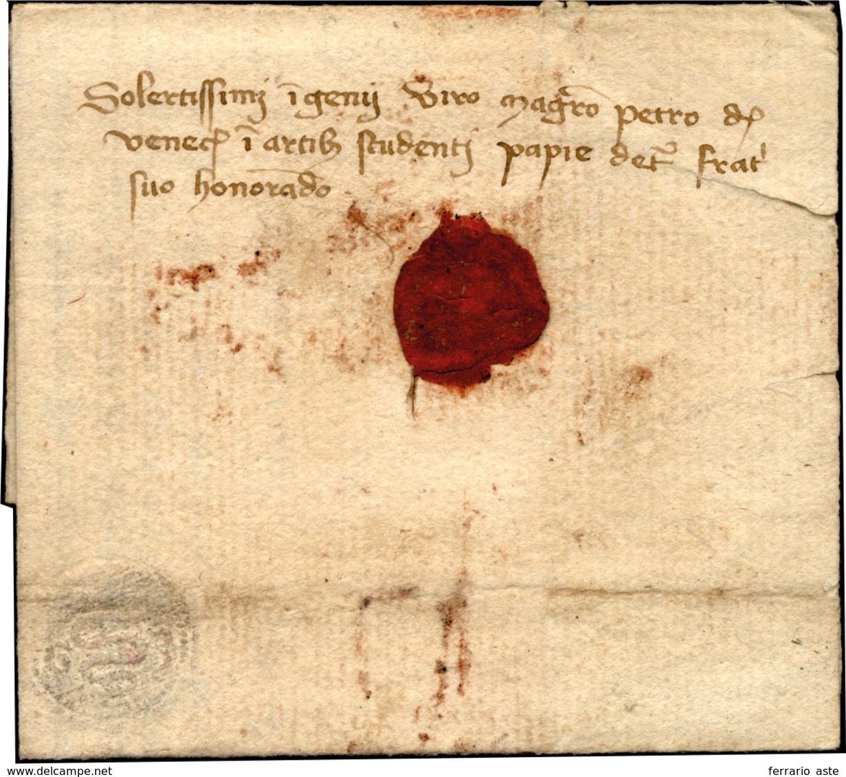 46 1350 - Lettera Scritta Da Almerico Da Venezia Al Fratello Pietro Da Venezia, Studente Di Medicina A ... - 1. ...-1850 Prephilately
