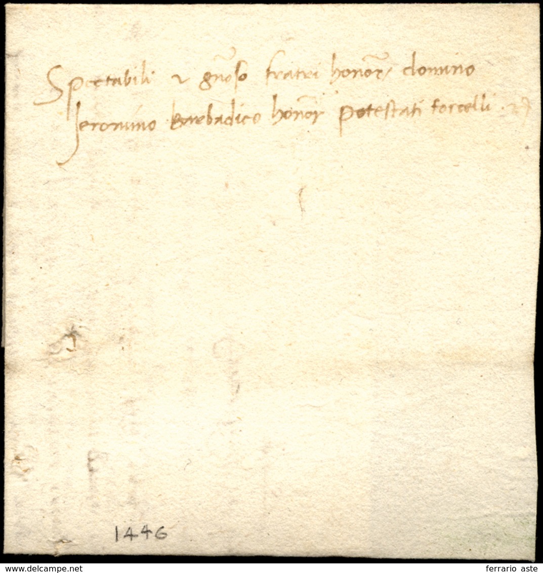 56 1446 - Lettera Completa Di Testo Da Torcello 3/2/1446 Al Domino Jeromino Brebadico A Torcello, Relat... - 1. ...-1850 Prephilately